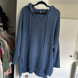 Aerie Blue V-Neck Hooded Sweater